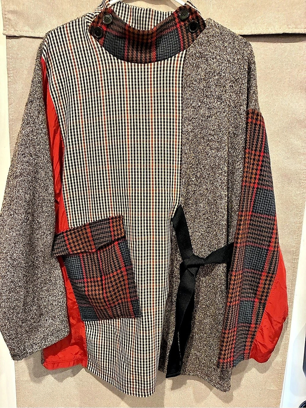 Zara woman Plaid Mixed-Pattern Tunic Patchwork Plaid Mixed Media Tie Waist Size